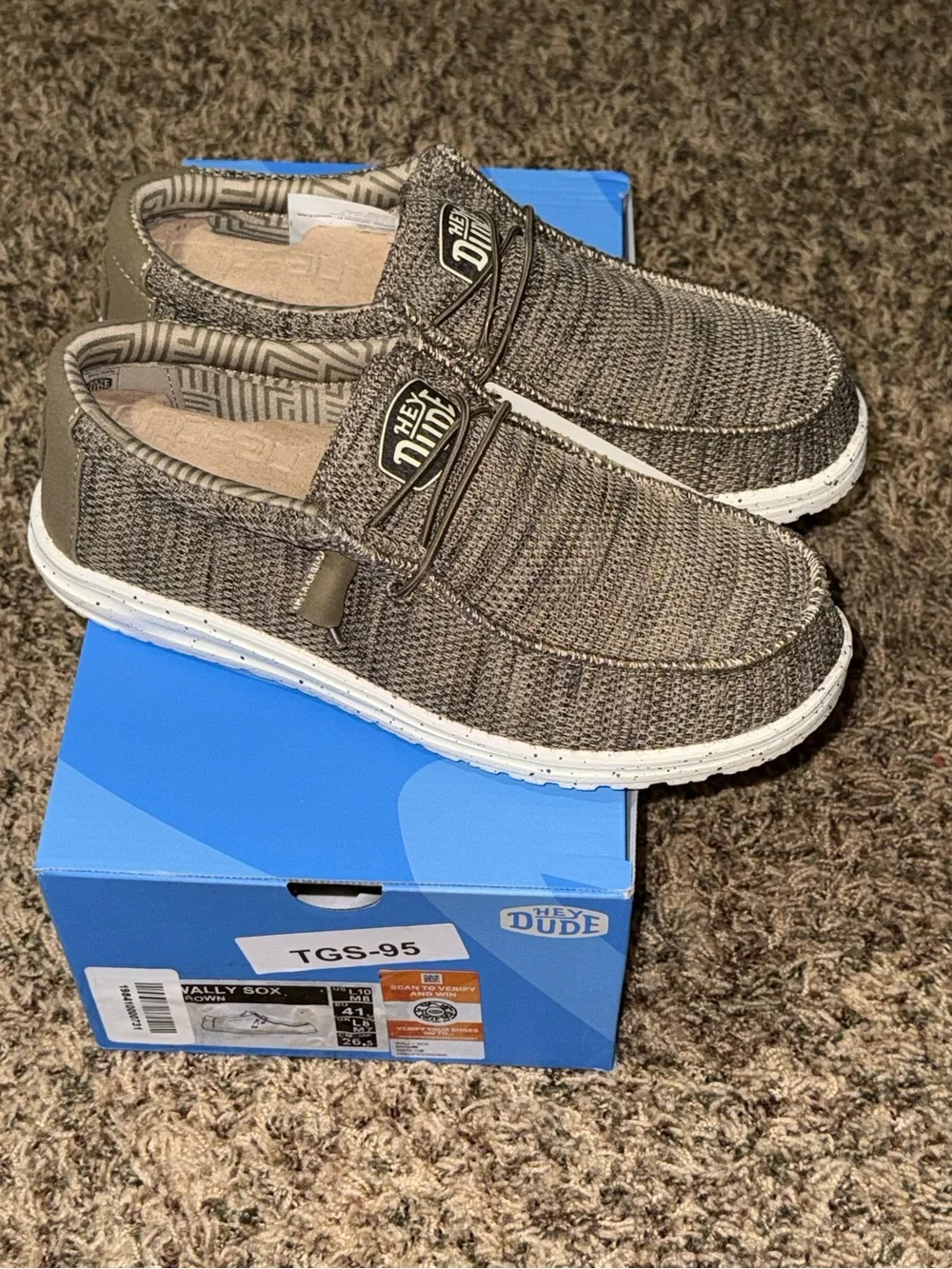 Hey Dude Wally Sox Men's Brown Knit Slip-On Casual Shoes Round Toe Size 8